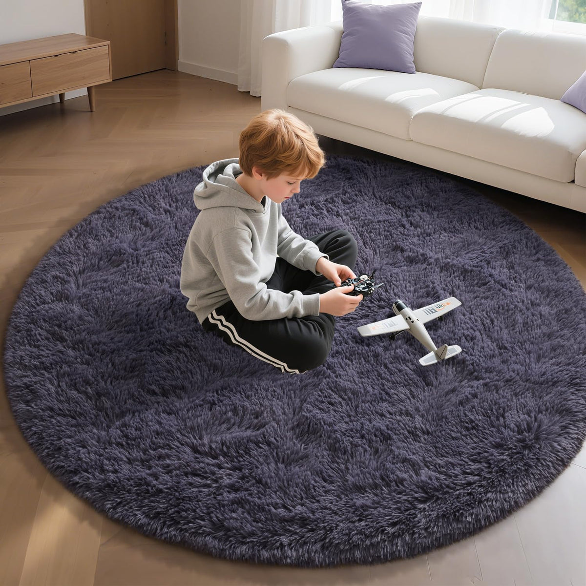EVOIONOS Pink Round Rug for Bedroom, 4x4 Ft Fluffy Soft Circle Area Rugs for Living Room, Plush Shaggy Circular Carpet for Indoor Floor Bedside Girls Nursery, Machine-Washable Home Decor Aesthetic