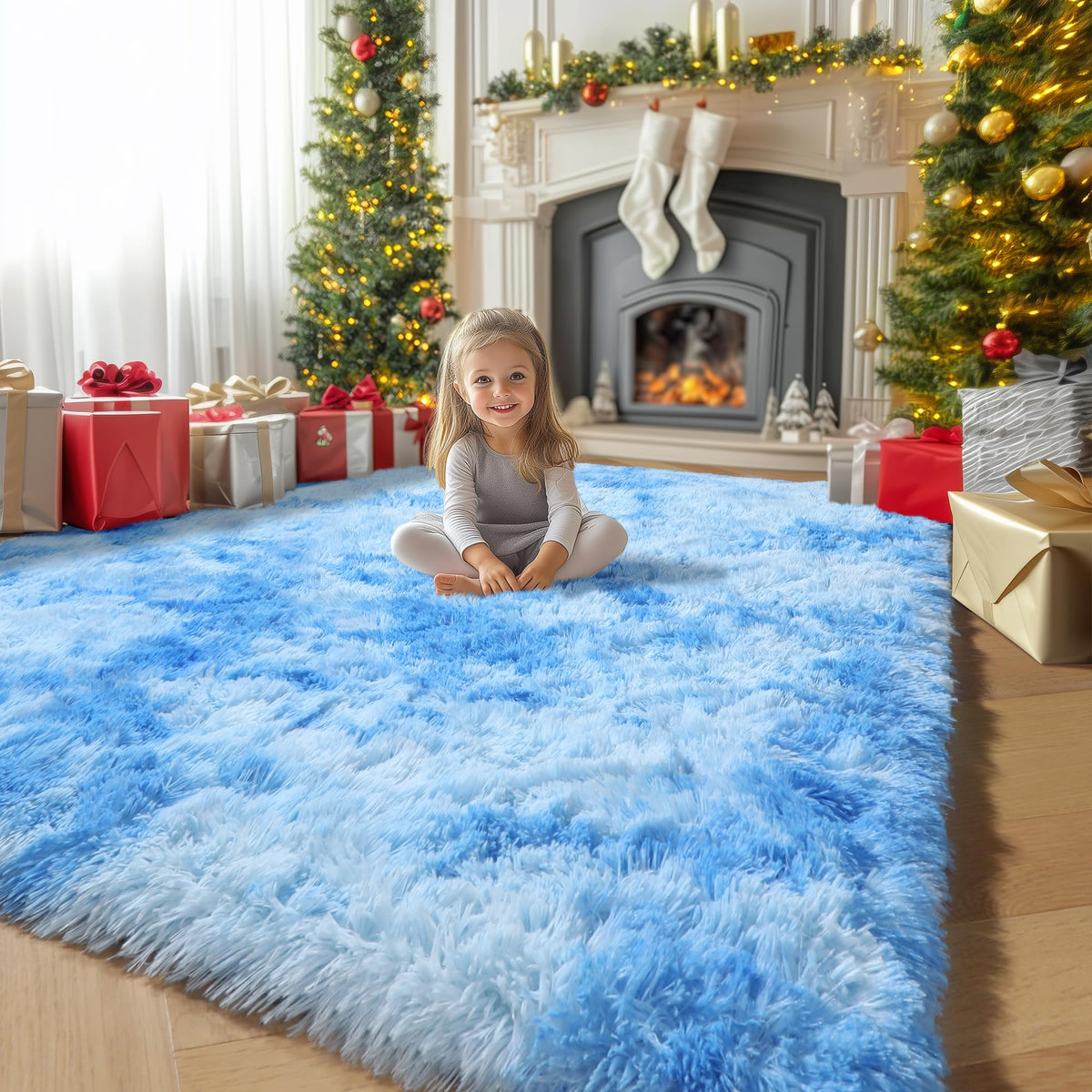Amdrebio Burnt Orange Shag Plush Large Area Rug 6x9 for Living Room Bedroom