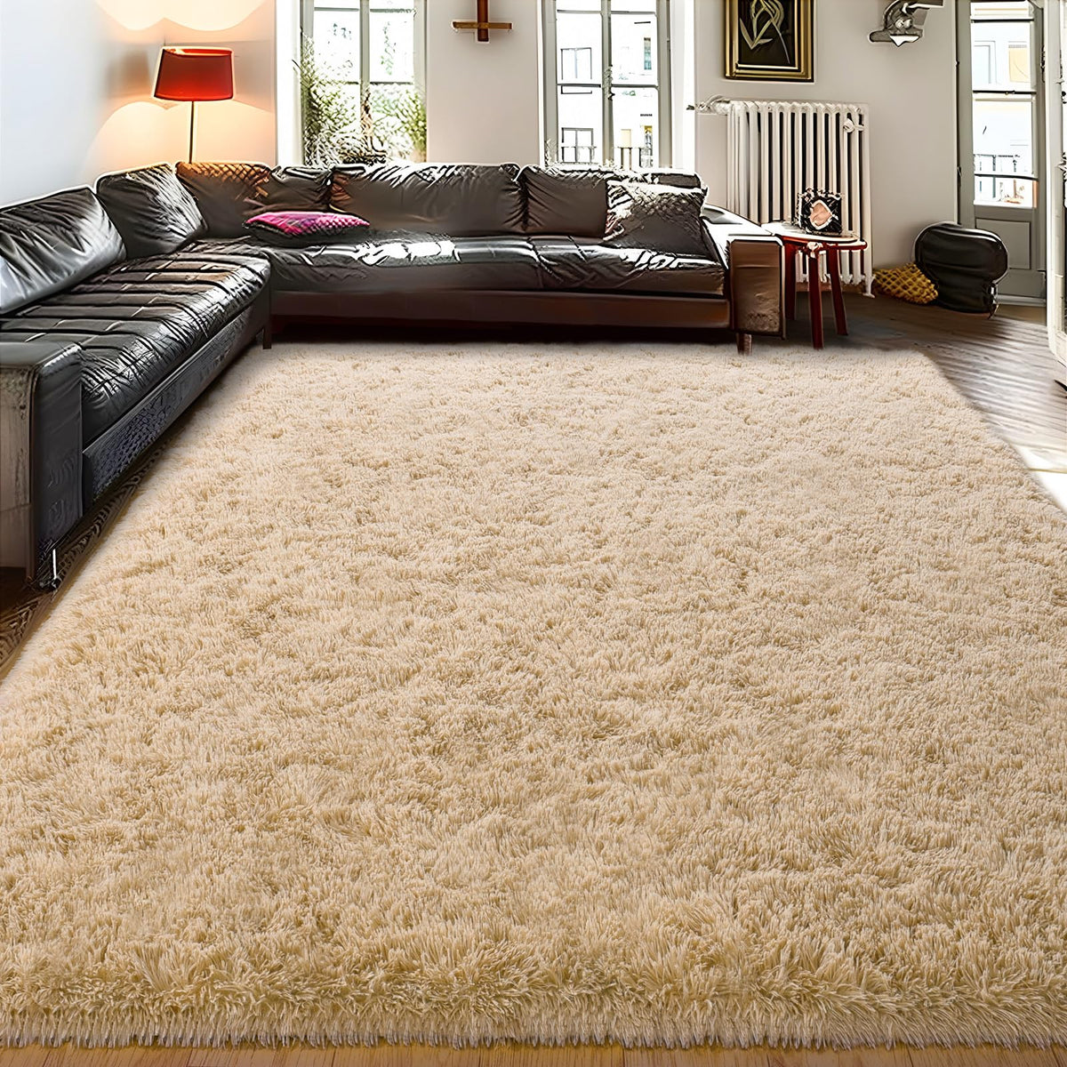 9x12 Large Shag Rugs for Living Room, Washable Abstract Blue Yellow