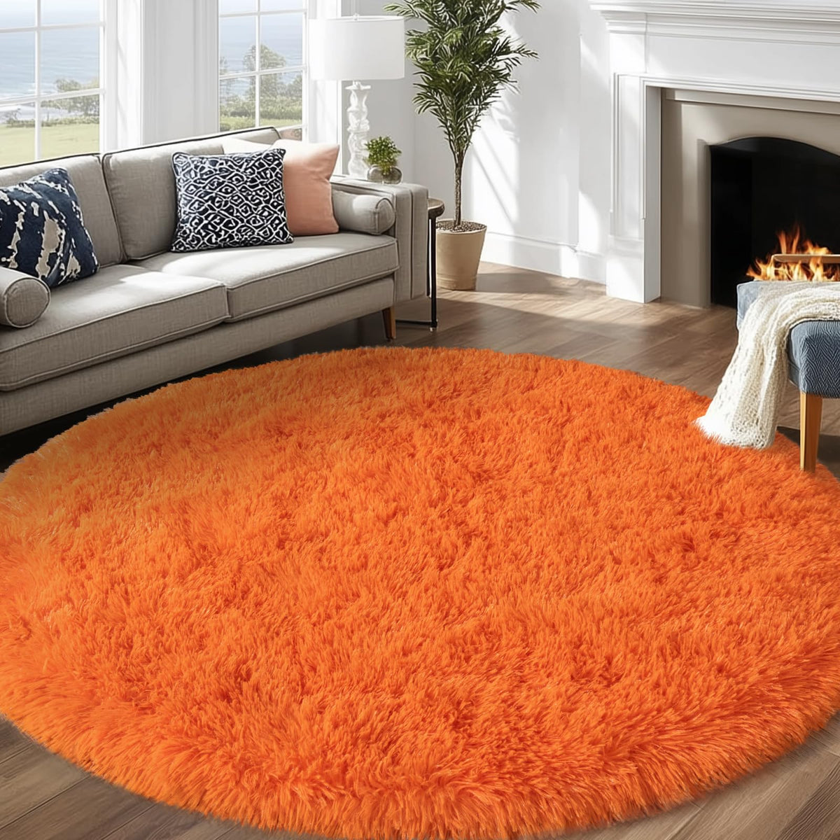 4Ft Fluffy Pink Round Rug for Girls Bedroom Kids Room, Washable Non-Slip