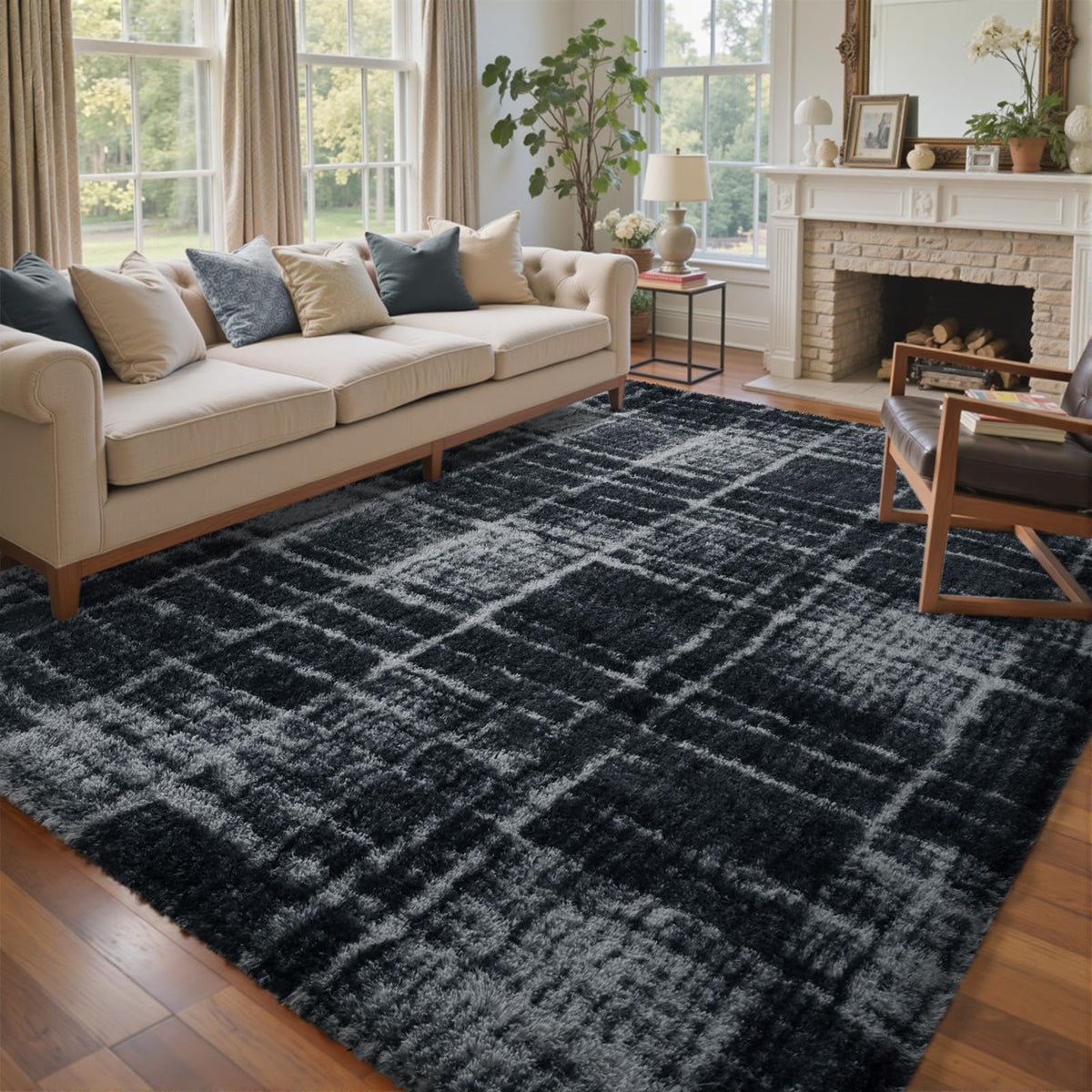 8x10 Ft Extra Large Shag Rugs for Living Room, Tie Dyed Ultra Soft Fluffy Furry Area Rugs for Bedroom Indoor Floor, Aesthetic Carpet for Kids Home Decor (Dark Grey)