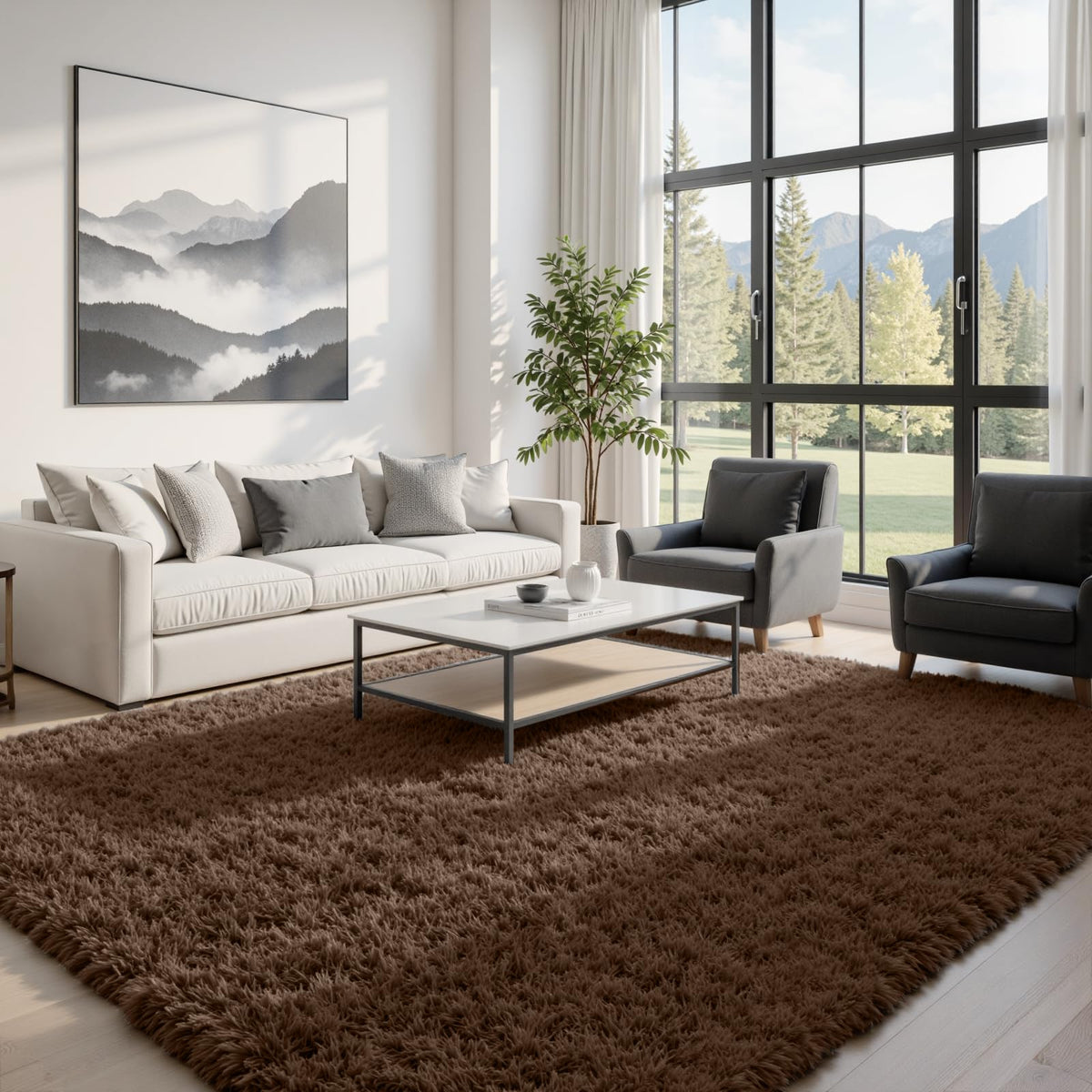 8x10 Fluffy Shag Area Rugs for Living Room Bedroom: Soft Carpet Gray Camel