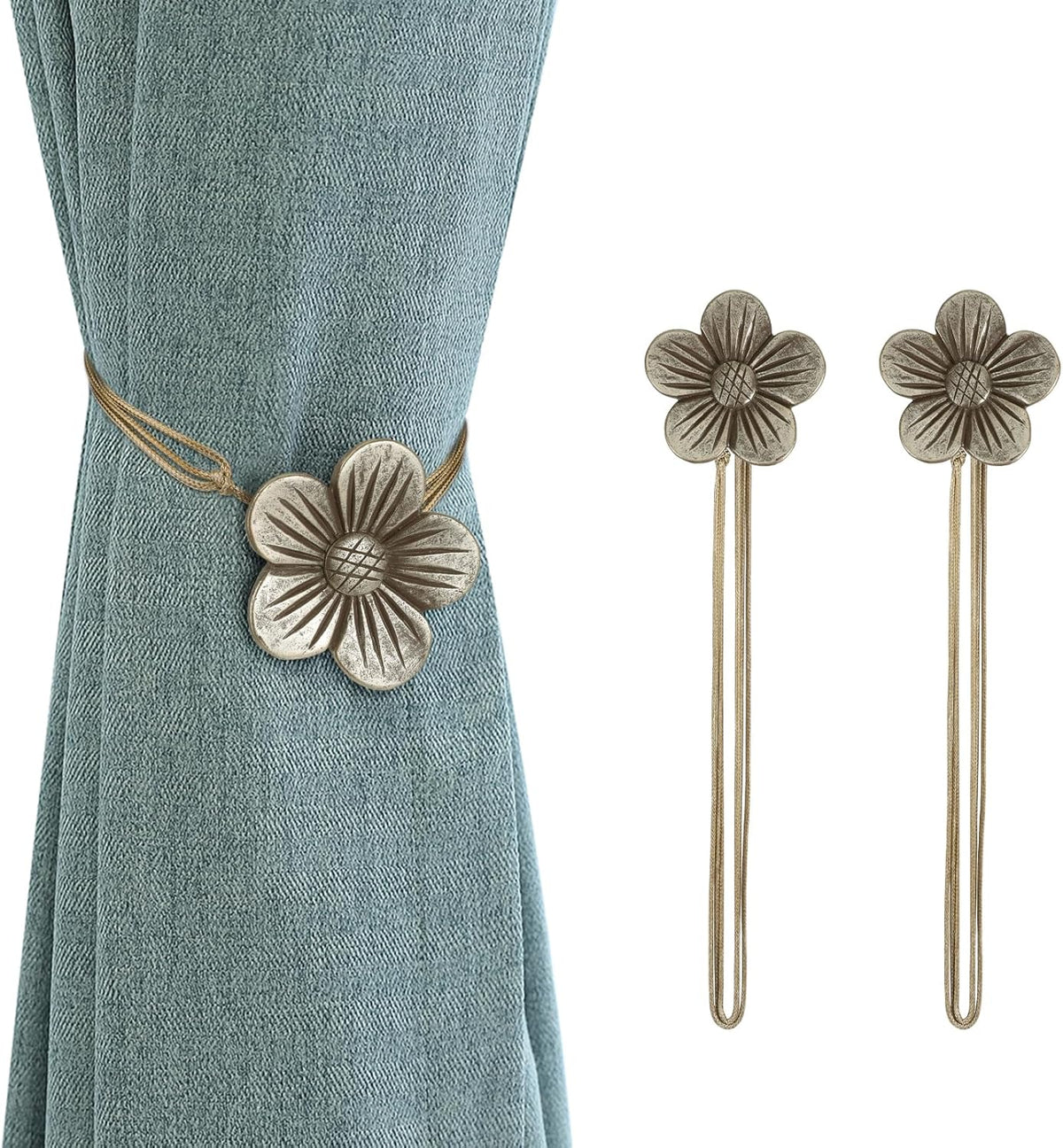 Lewondr Magnetic Curtain Tiebacks, Flower Vintage Curtain Holdbacks, Coffee