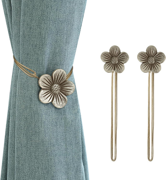 Lewondr Magnetic Curtain Tiebacks, Flower Vintage Curtain Holdbacks, Coffee