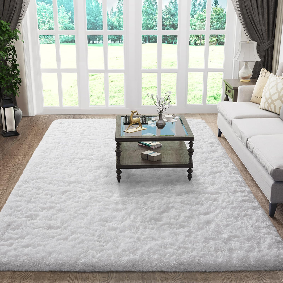 Ophanie 8x10 Area Rugs for Living Room,Upgrade Non-Slip Fluffy Soft Large Shag Bedroom Carpet, Grey Big Indoor Thick Rug,Gray Carpets for Room Dorm Decor with Over 99 pcs Pile fibers