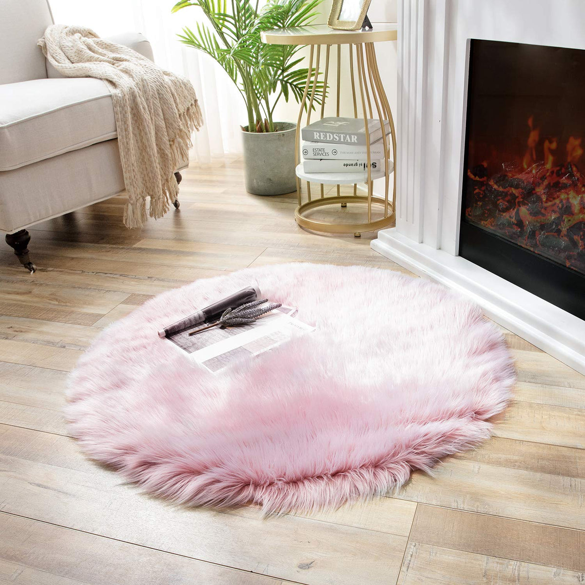 Ashler Faux Fur Rug, White, 2 x 6 Ft, Machine Washable