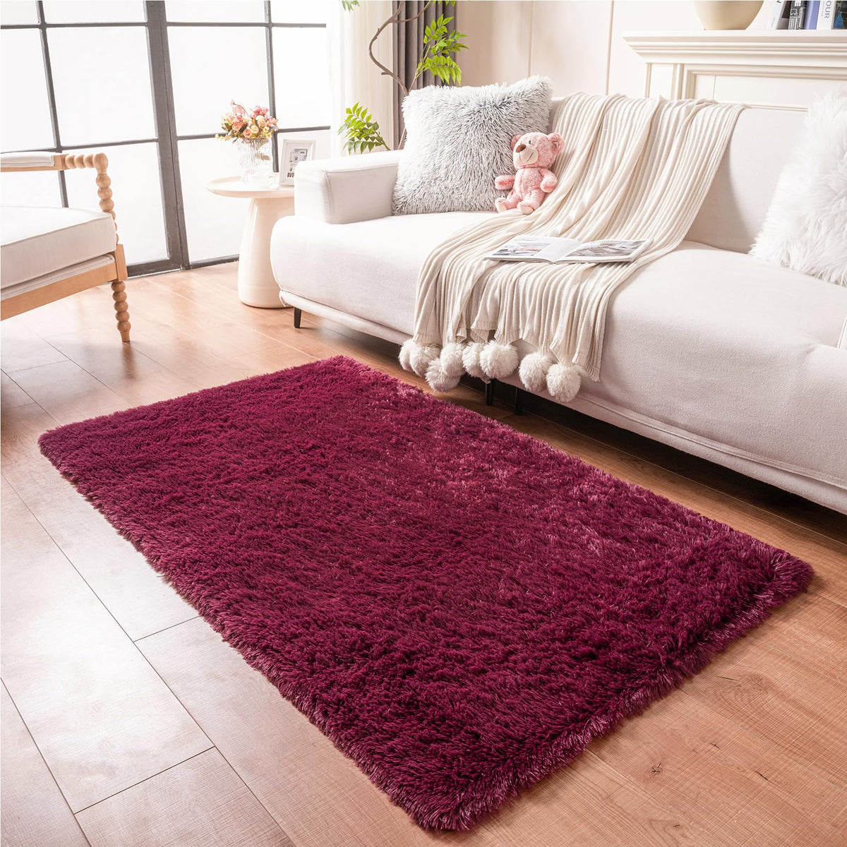 duduta Navy Blue Fluffy Bedroom Rug 3x5 ft, Tie-Dye Shag Plush Area Rug
