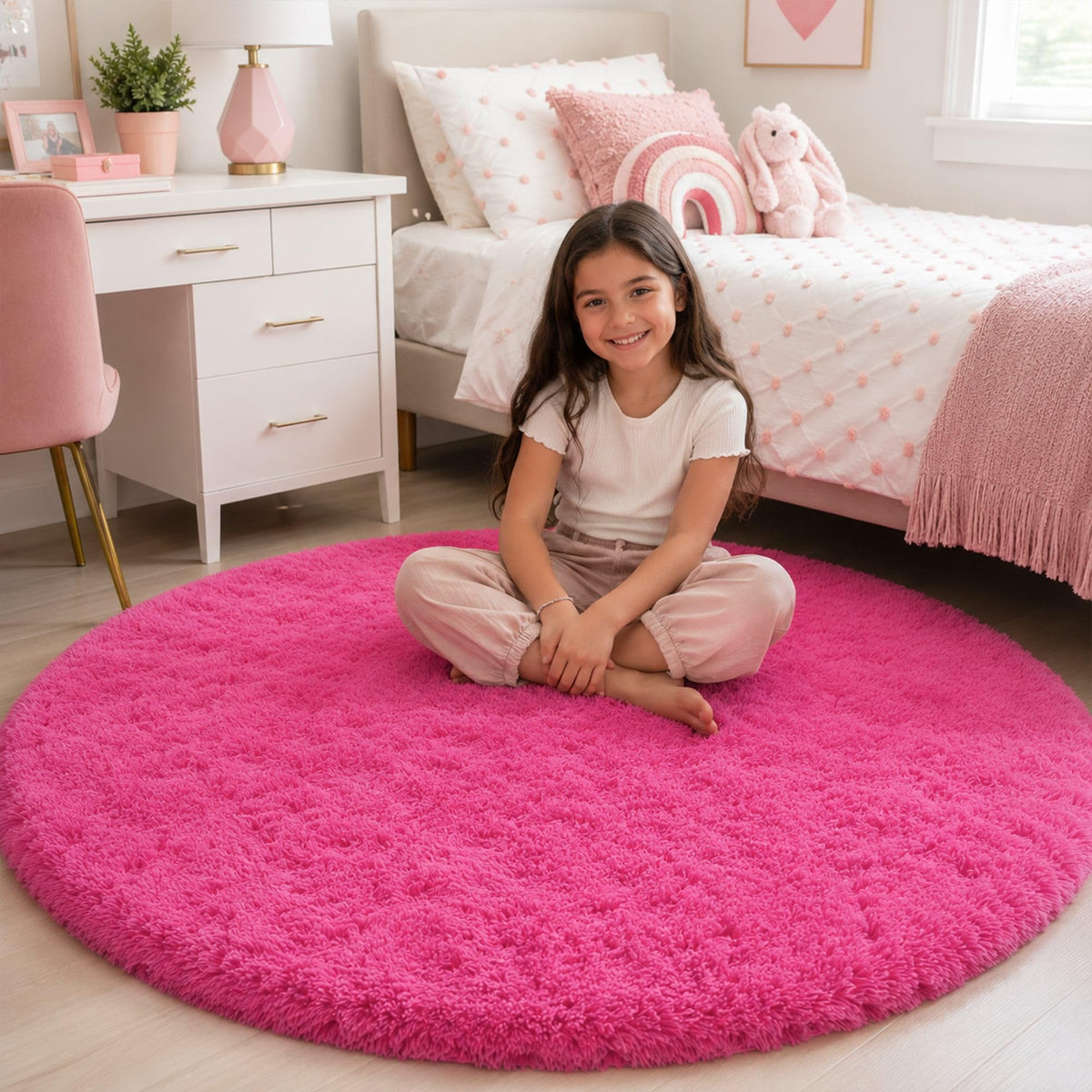 8x10 Ft Cream White Fluffy Area Rug for Living Room, Washable
