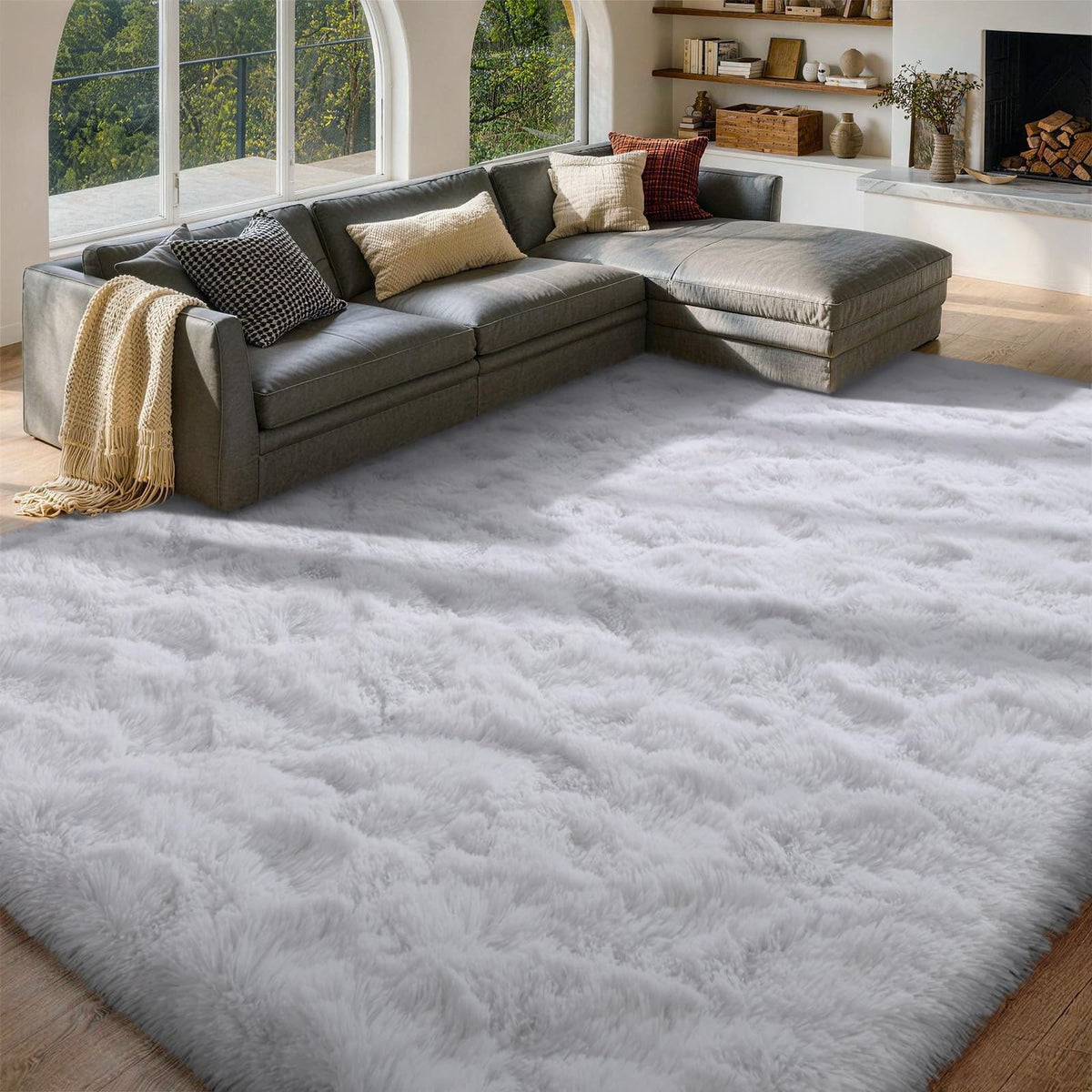 8x10 Area Rugs for Living Room Fluffy Carpet(Black)