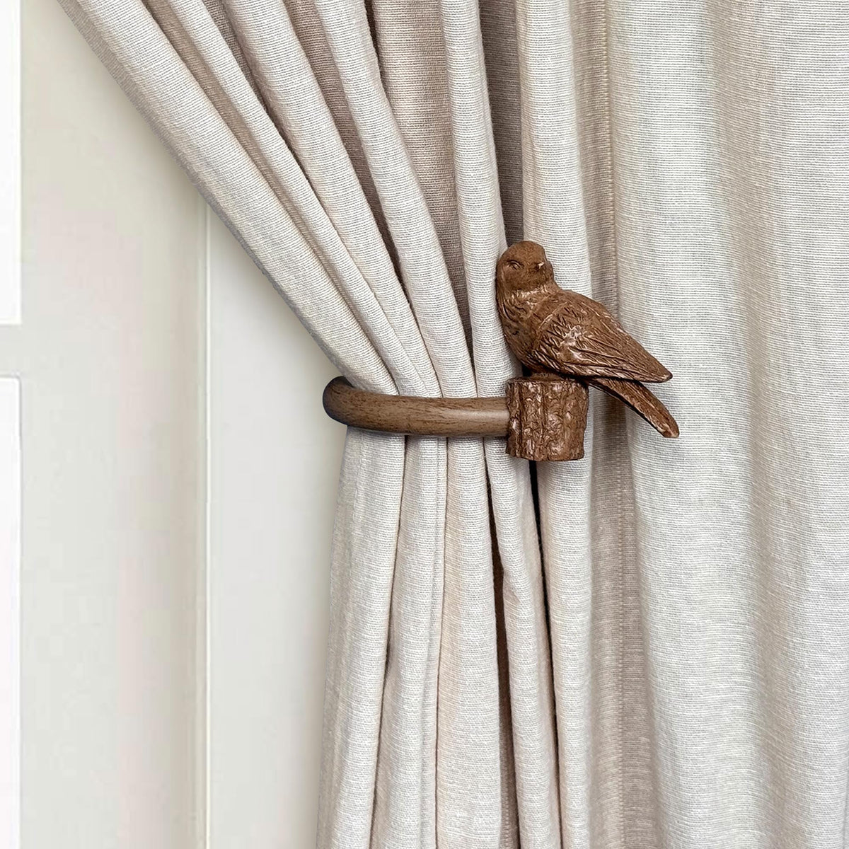 Curtain Drapery Holdbacks with Resin Bird, Wall Mount Drapery Hooks Holders, Set of 2, Gold