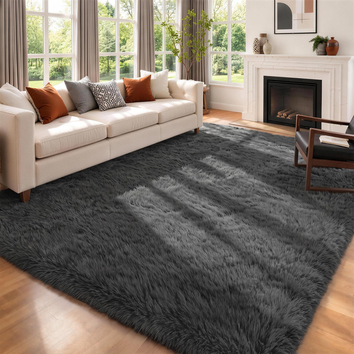 8x10 Area Rugs for Living Room Bedroom,Ultra Soft Fluffy Shag Rug Grey