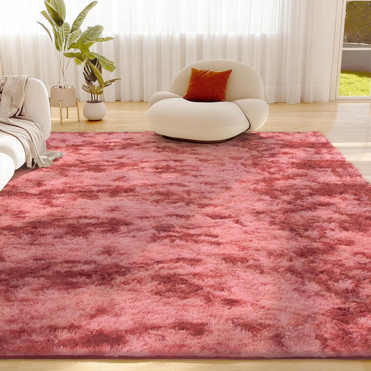 Litanika 5x8 Shag Area Rug for Bedroom, Tie-Dyed Beige Plush Rug