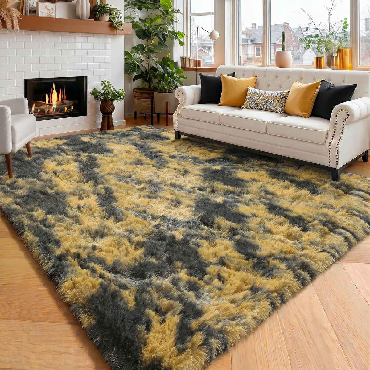 Amdrebio Burnt Orange Shag Plush Large Area Rug 6x9 for Living Room Bedroom