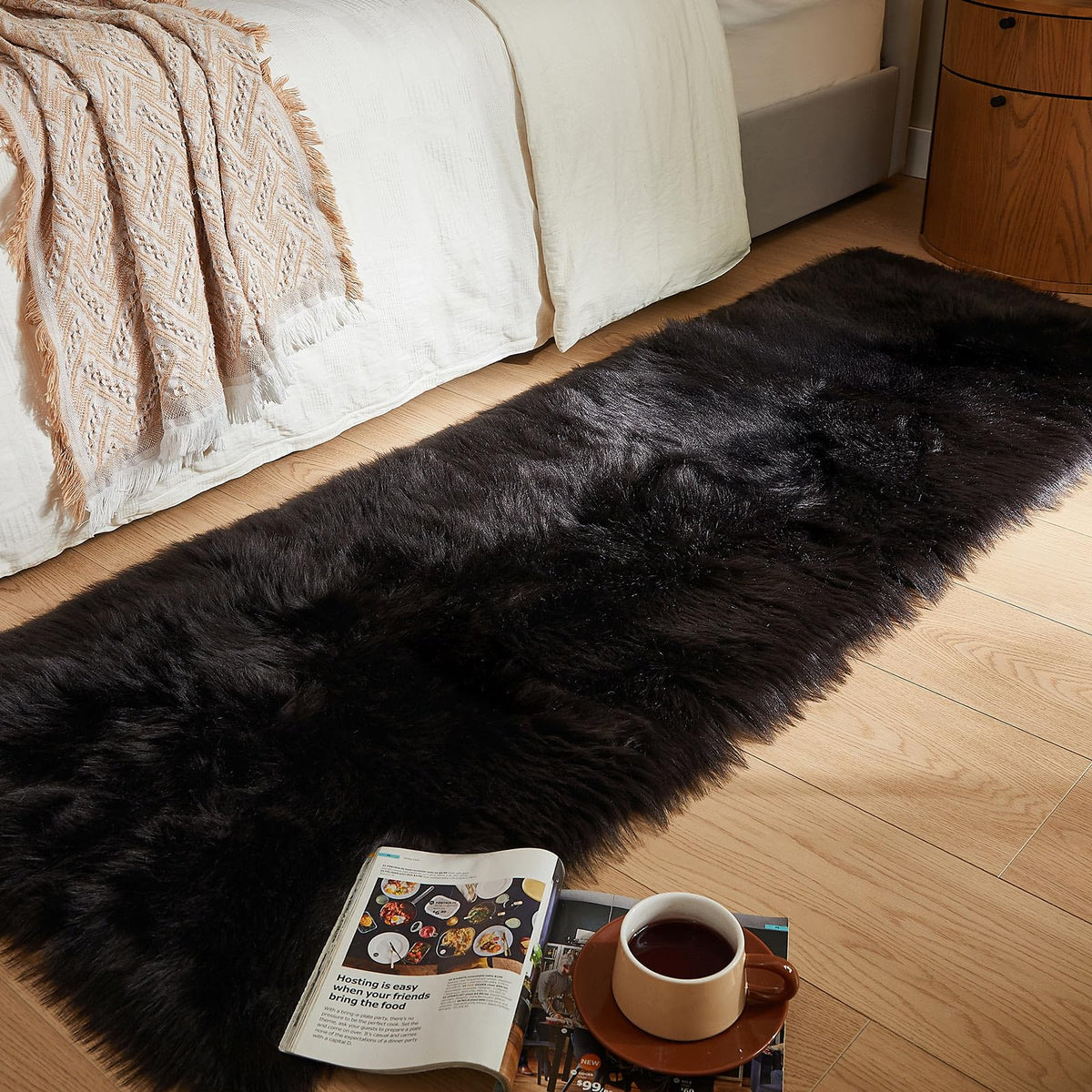 AMTOVO Faux Sheepskin Rug, Beige Ultra Soft Fluffy Shag Area Rug, 2 x 6 ft Faux Fur Rug for Bedroom Sofa Throw Cushion Room Decor, Sheepskin