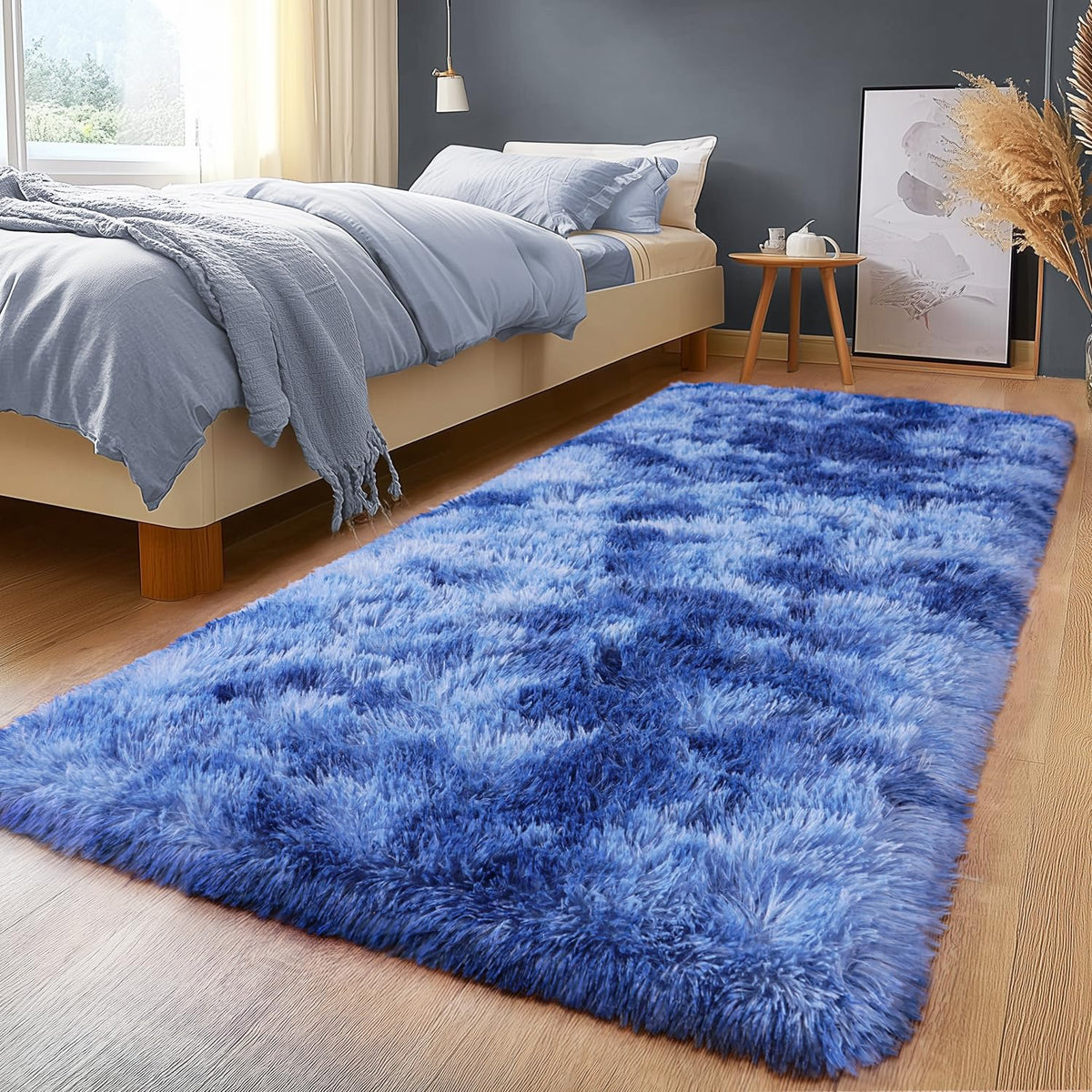 Large Living Room Area Rug 9x12Ft Shaggy Carpet Fuzzy Carpet Tie Dye Camel