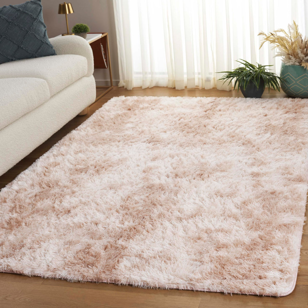 SAFAVIEH Rainbow Shag Collection Area Rug - 8' x 10', Light Beige, Slip Resistant, Non-Shedding & Easy Care, 1.6-inch Thick, Ideal for Living Room, Bedroom, Home Office, Dining Space (RBO100A-8)