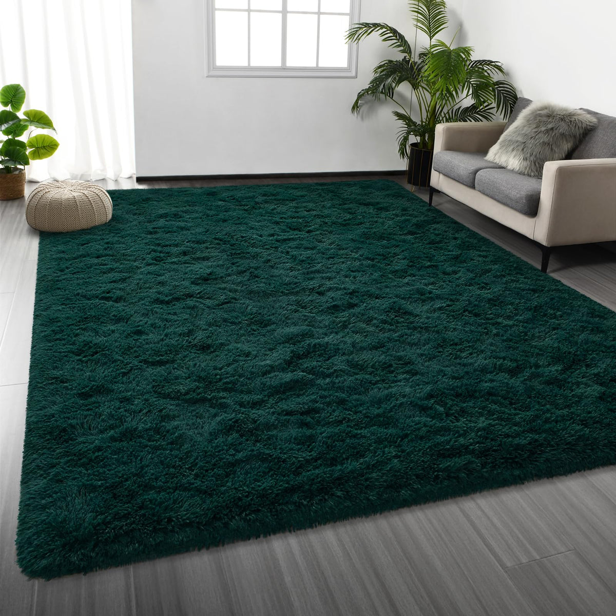Deerhoo Large Shag Area Rugs 6 x 9, Tie-Dyed Plush Fuzzy Rugs, Dark Grey
