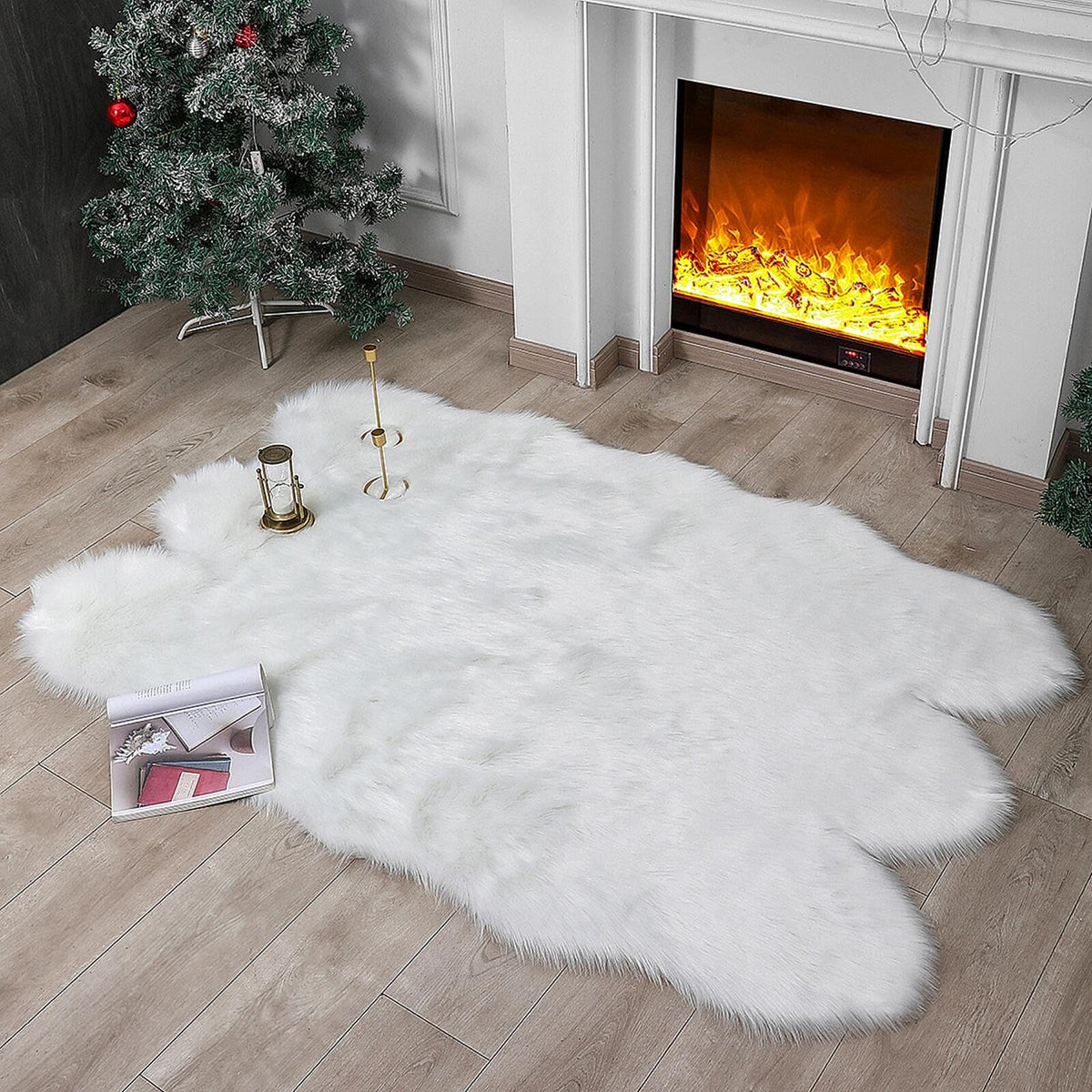 linmopm Faux Fur Sheepskin Fluffy Shag Fuzzy Rug, White, 2x6 ft Runner