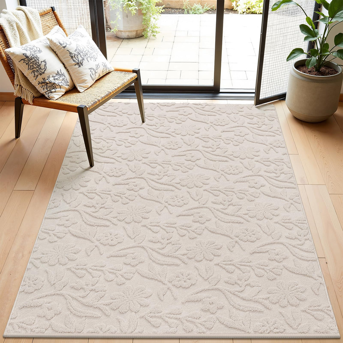 Vaukki 8x10 Area Rug for Living Room, Beige Throw Carpet for Bedroom