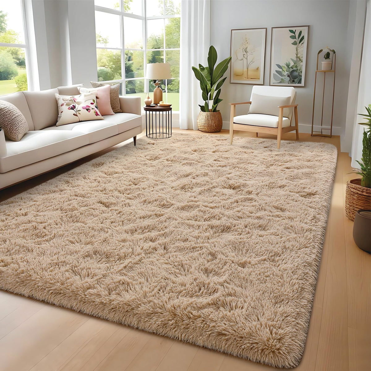 Nuttumico Burgundy Fluffy Shag Area Rug for Living Room Bedroom, 6x9 Feet Ultra Soft Indoor Modern Plush Fuzzy Rug, Thickened Carpet for Kids Playroom, High Pile, Non Slipping