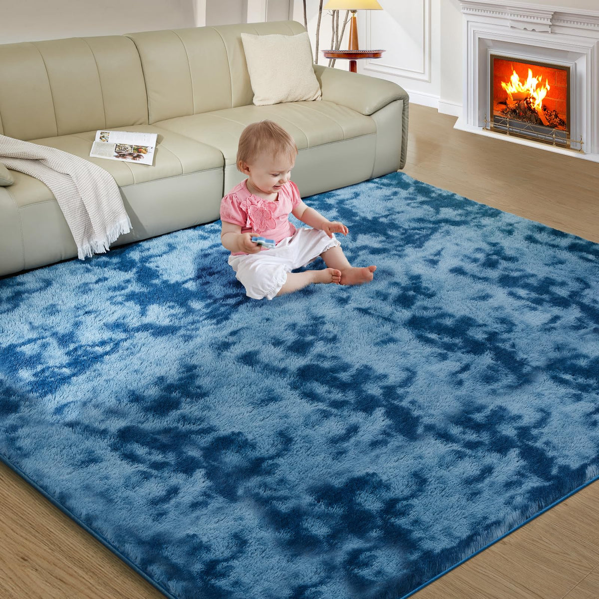 Ultra Soft Rug for Living Room, 8X10 Fluffy Shag Area Rug for Bedroom, Modern Shaggy Carpets Fuzzy Rug for Teens Dorm Nursery Home Decor Aesthetic, Upgrade Anti-Skid Durable, Cream White