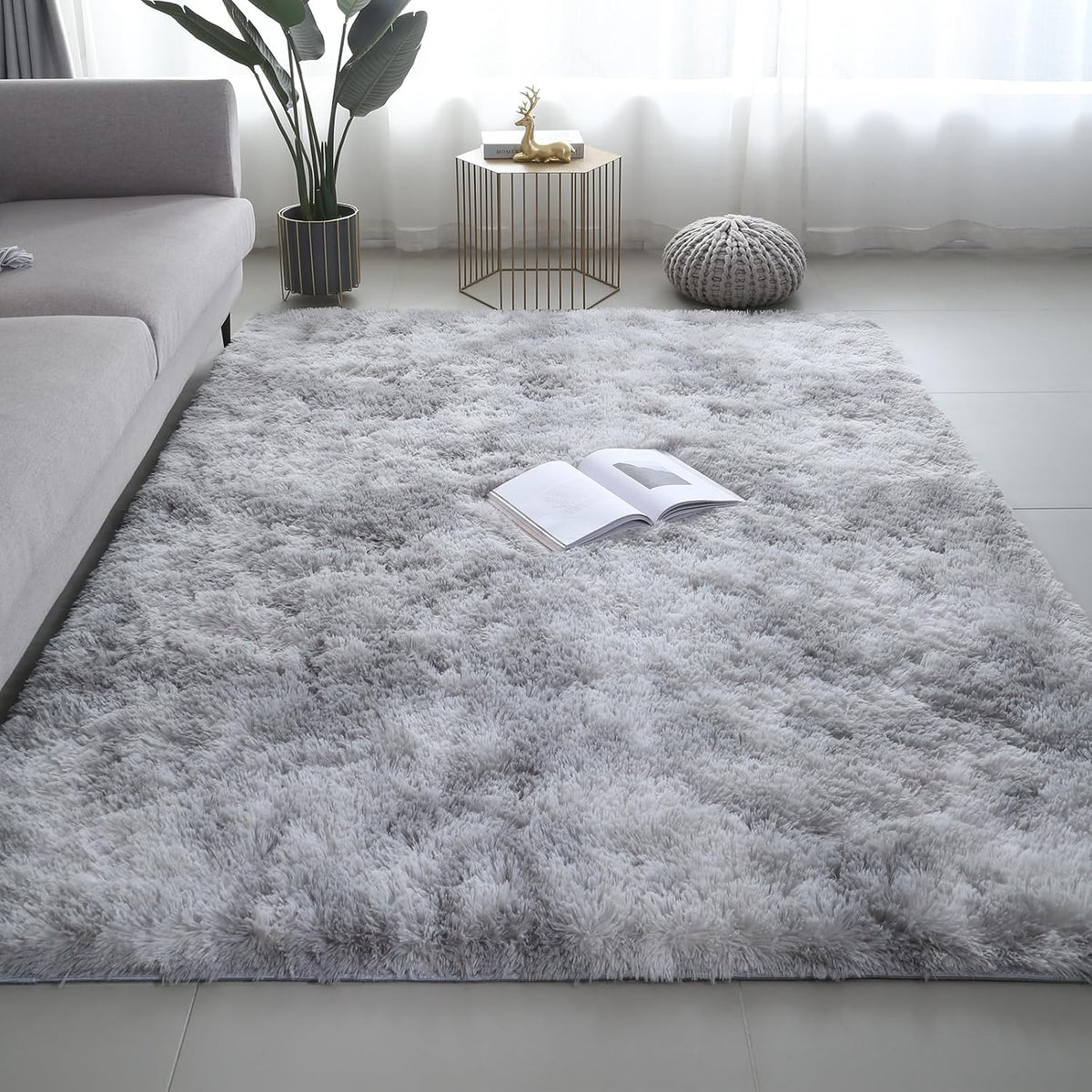Shag Area Rugs for Bedroom Living Room,8X10 Ultra Soft Fluffy Area Rugs for Dorm,Indoor Carpet Plush Rugs for Living Room Home Decor,Tie-Dye Grey