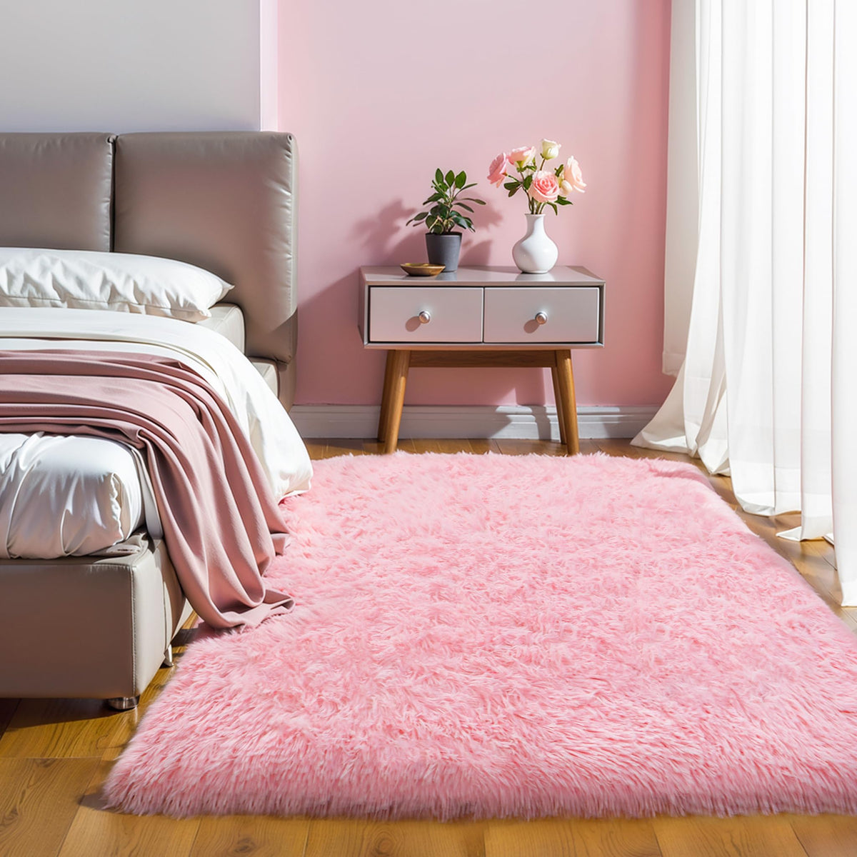 KICHOWUA 4x6 Fluffy Fuzzy Kids Shag Rainbow Rug for Girls Bedroom Playroom