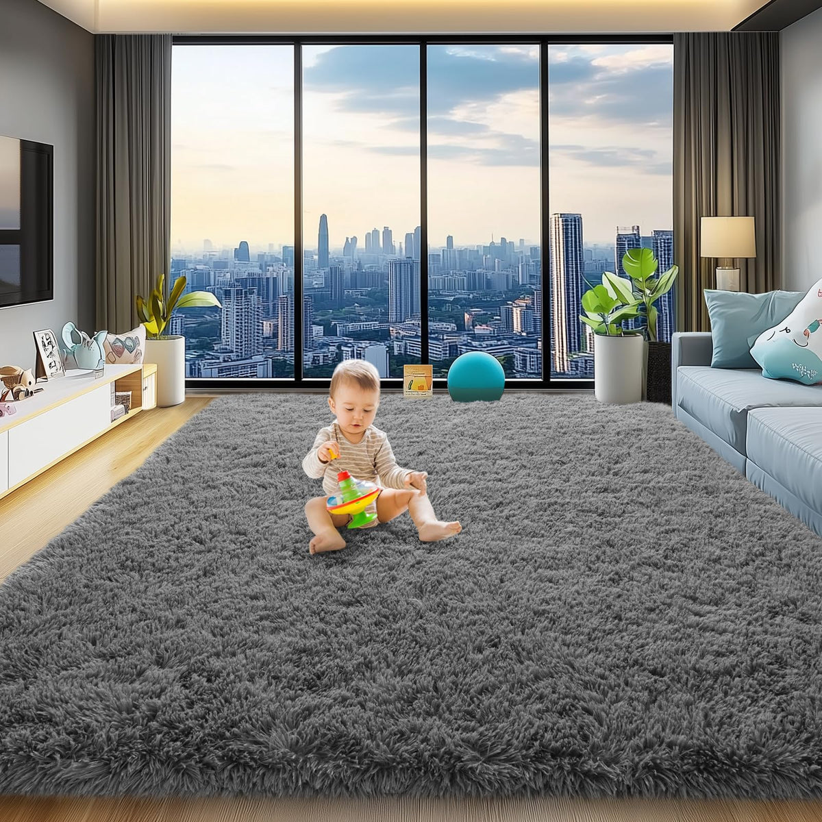 qulint Large Area Rug for Living Room 10x14, Fluffy Tan Rug for Bedroom