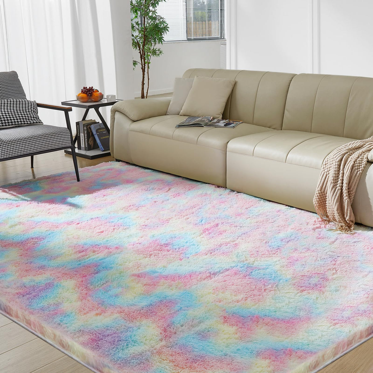 Ultra Soft Rug for Living Room, 8X10 Fluffy Shag Area Rug for Bedroom, Modern Shaggy Carpets Fuzzy Rug for Teens Dorm Nursery Home Decor Aesthetic, Upgrade Anti-Skid Durable, Cream White