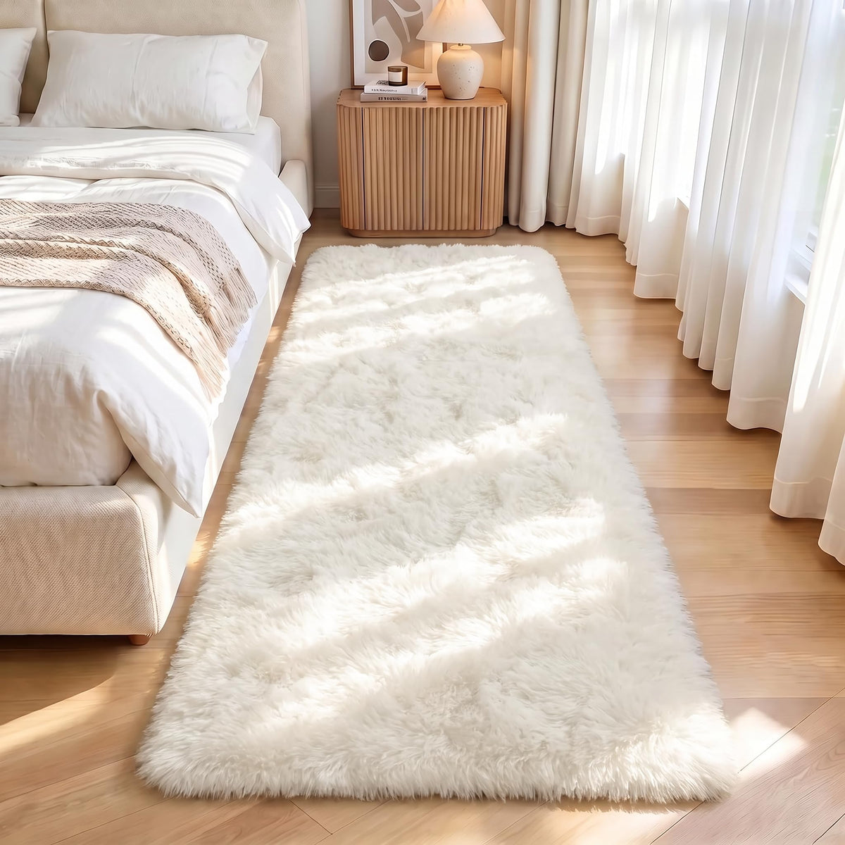 LOCHAS Area Rugs Fluffy Living Room Carpets for Kids Bedroom 6x9, Cream