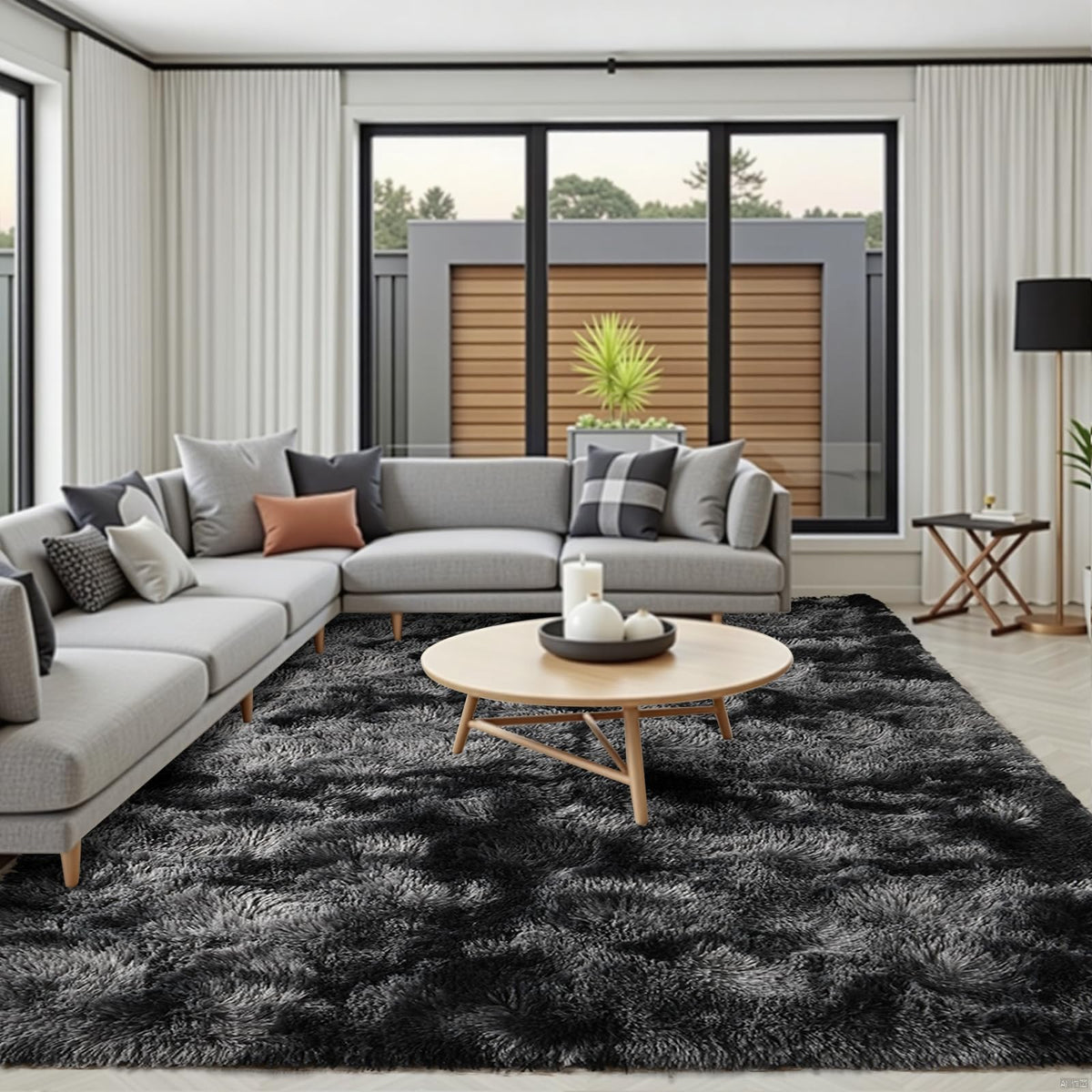 8x10 Area Rugs for Living Room Fluffy Carpet(Black)