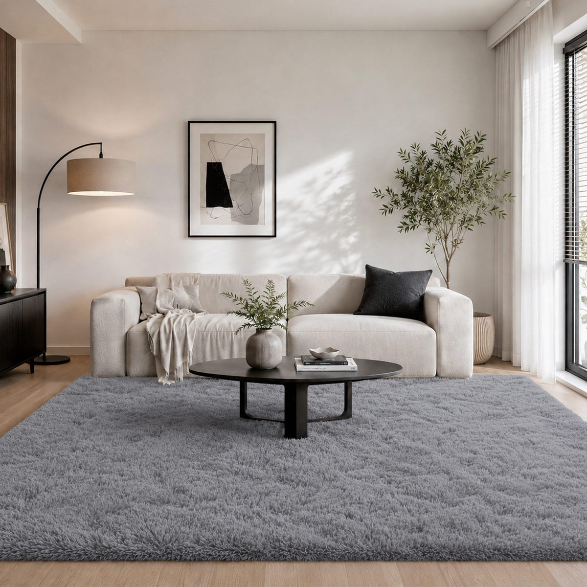 8x10 Ft Cream White Fluffy Area Rug for Living Room, Washable