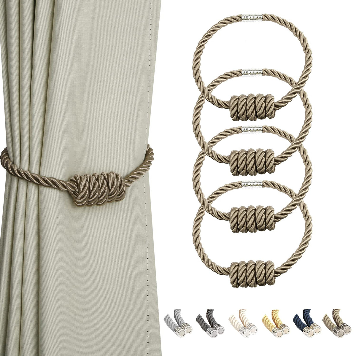 BEL AVENIR Magnetic Jute Curtain Tiebacks 2 Pack Hand-Woven Curtain Ties
