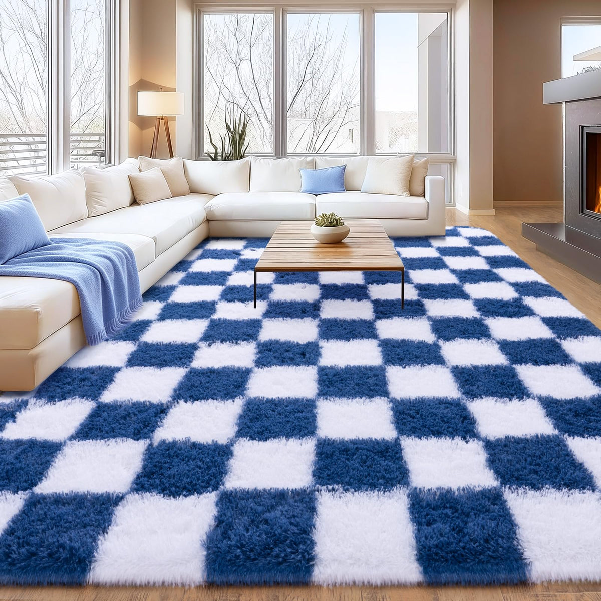 8x10Ft Soft Shaggy for Living Room, High Pile Fluffy Rugs Blush Area Rug