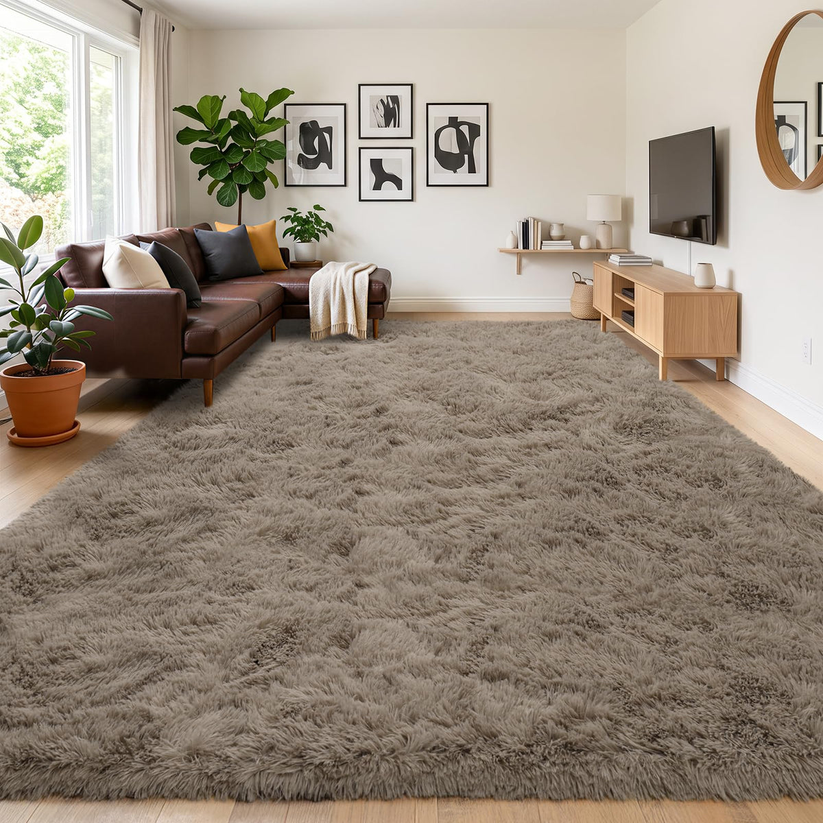 8x10Ft Soft Shaggy for Living Room, High Pile Fluffy Rugs Blush Area Rug