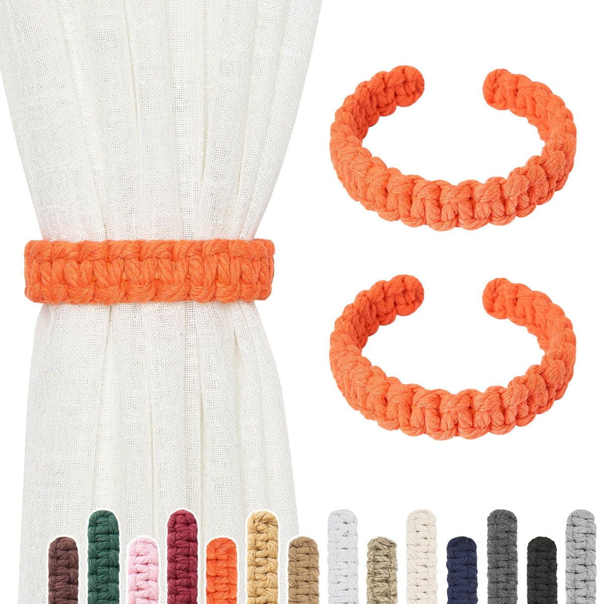NICEEC 2 Pack Natural Cotton Rope Curtain Tiebacks Farmhouse Rustic Style Decorative Drape Tie Backs Handmade Braided Curtain Holdbacks for Home & Office Sheer/Light Weight Drapery (C-White-S)