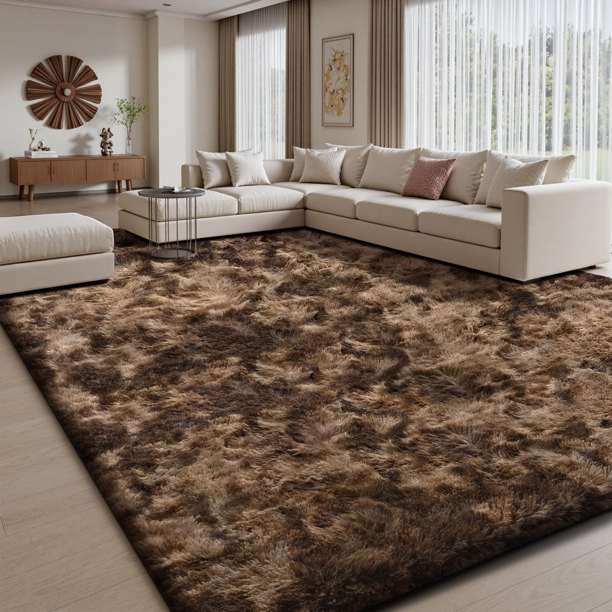 Sour Lemon 8x10 Area Rugs for Bedroom Living Room, Fluffy Shag Cream