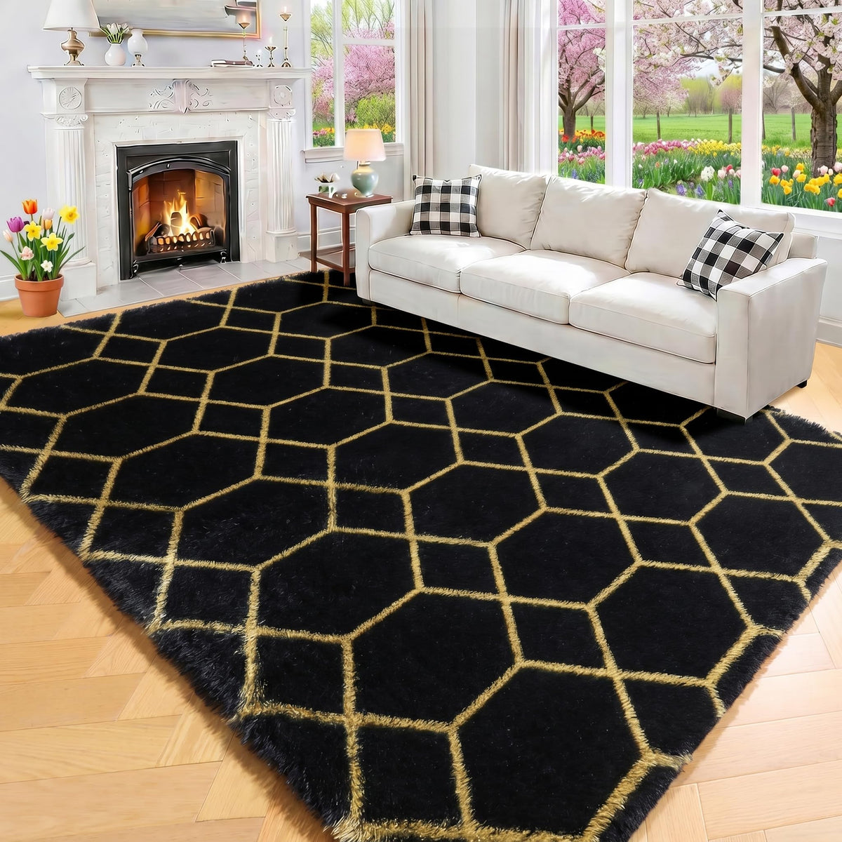 Area Rugs for Living Room Bedroom, 5x8 Fluffy Tie-Dyed Light Grey Shag Rug