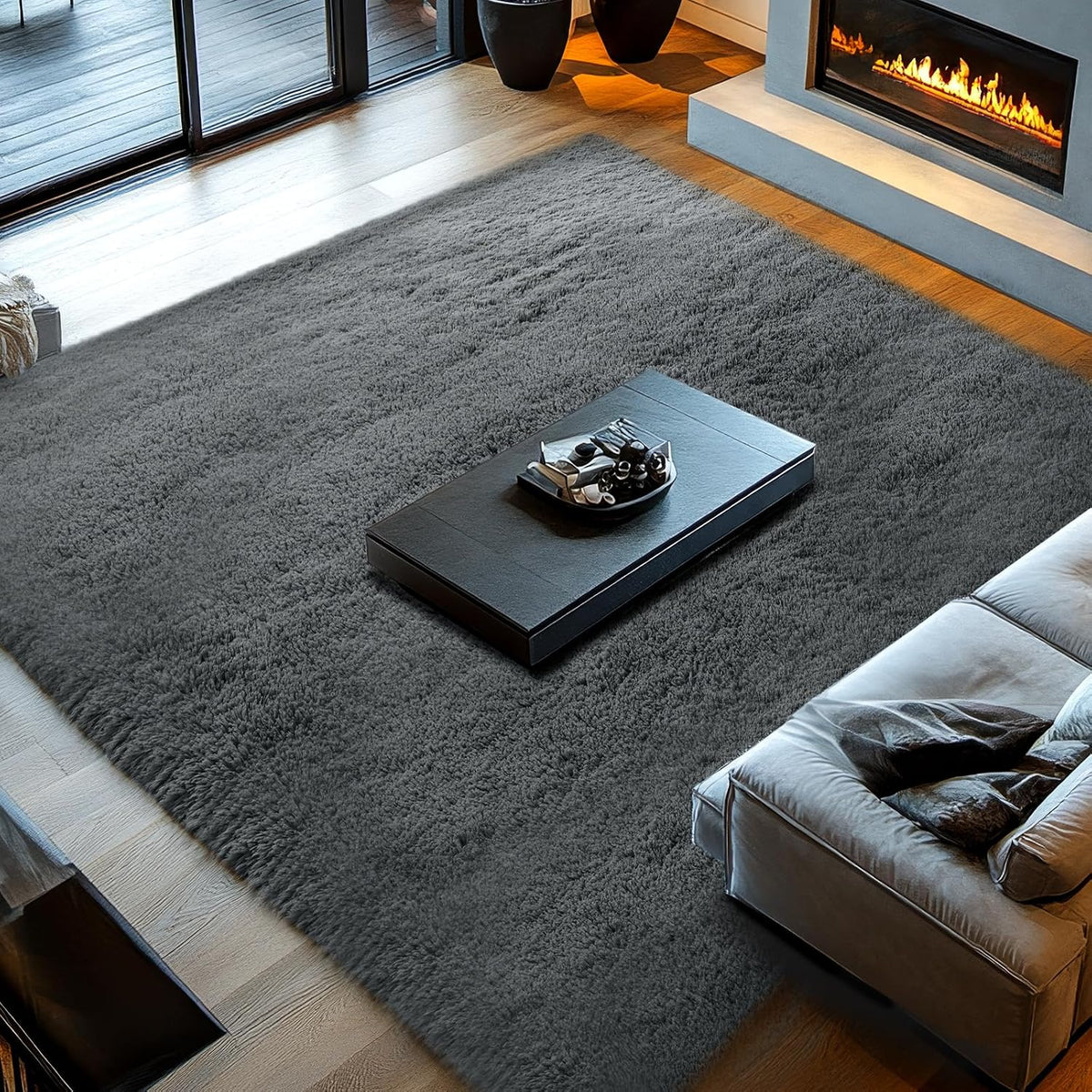 Topmaxcs Fluffy 8x10 Area Rug for Living Room – Grey Shag Plush Rugs