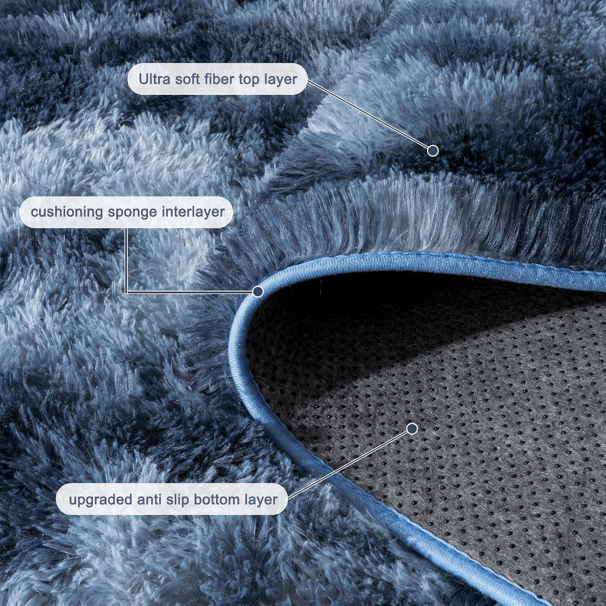 8x10 Area Rugs for Living Room, Large Ultra Fluffy Fuzzy Shag Rug for Bedroom, Modern Plush Soft High Pile Upgrade Non-Slip Carpet for Kids Girls and Boys Room Decor, Tie-Dyed Blue Grey