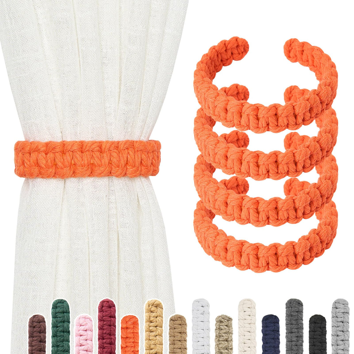 NICEEC 2 Pack Natural Cotton Rope Curtain Tiebacks Farmhouse Rustic Style Decorative Drape Tie Backs Handmade Braided Curtain Holdbacks for Home & Office Sheer/Light Weight Drapery (C-White-S)