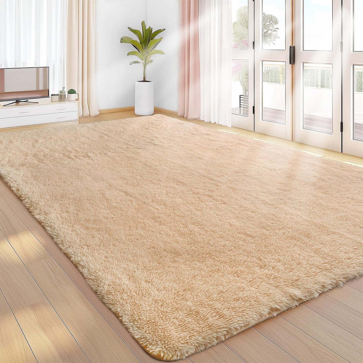 Sour Lemon 8x10 Area Rugs for Bedroom Living Room, Fluffy Shag Cream