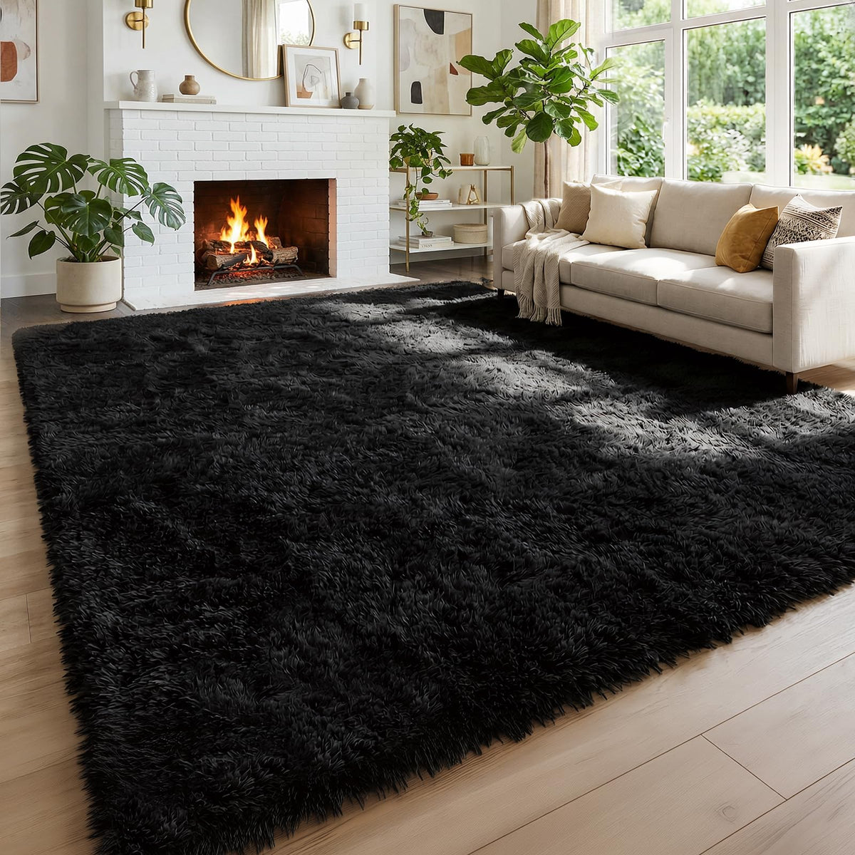 Amdrebio Burnt Orange Shag Plush Large Area Rug 6x9 for Living Room Bedroom