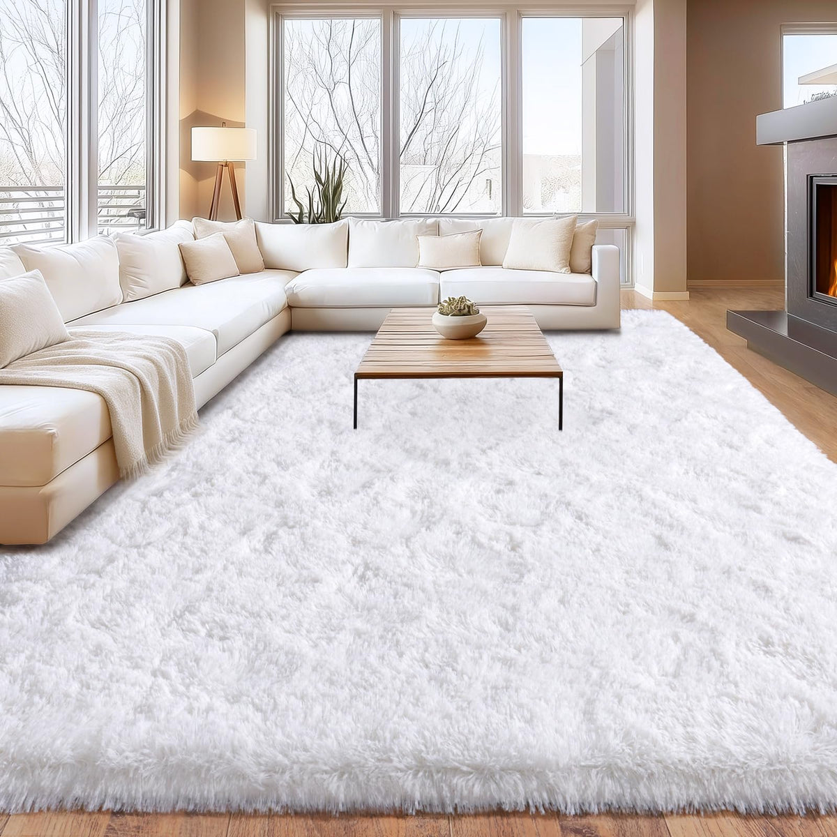Large Living Room Area Rug 9x12Ft Shaggy Carpet Fuzzy Carpet Tie Dye Camel