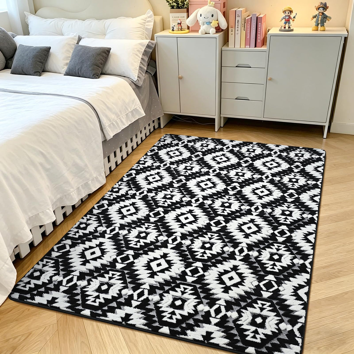 5x7 Black Fluffy Shag Area Rug for Living Room Bedroom