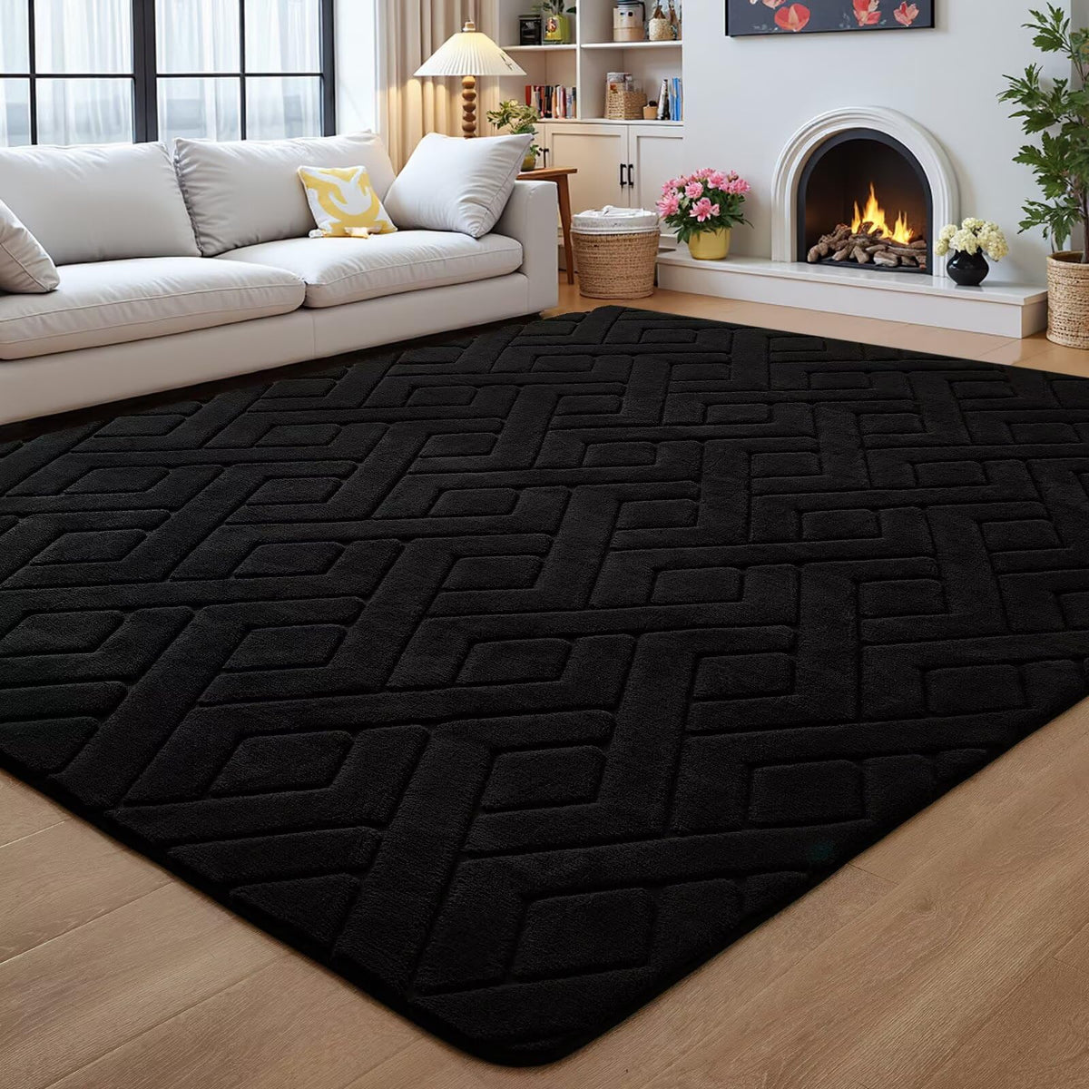 5x7 Black Fluffy Shag Area Rug for Living Room Bedroom