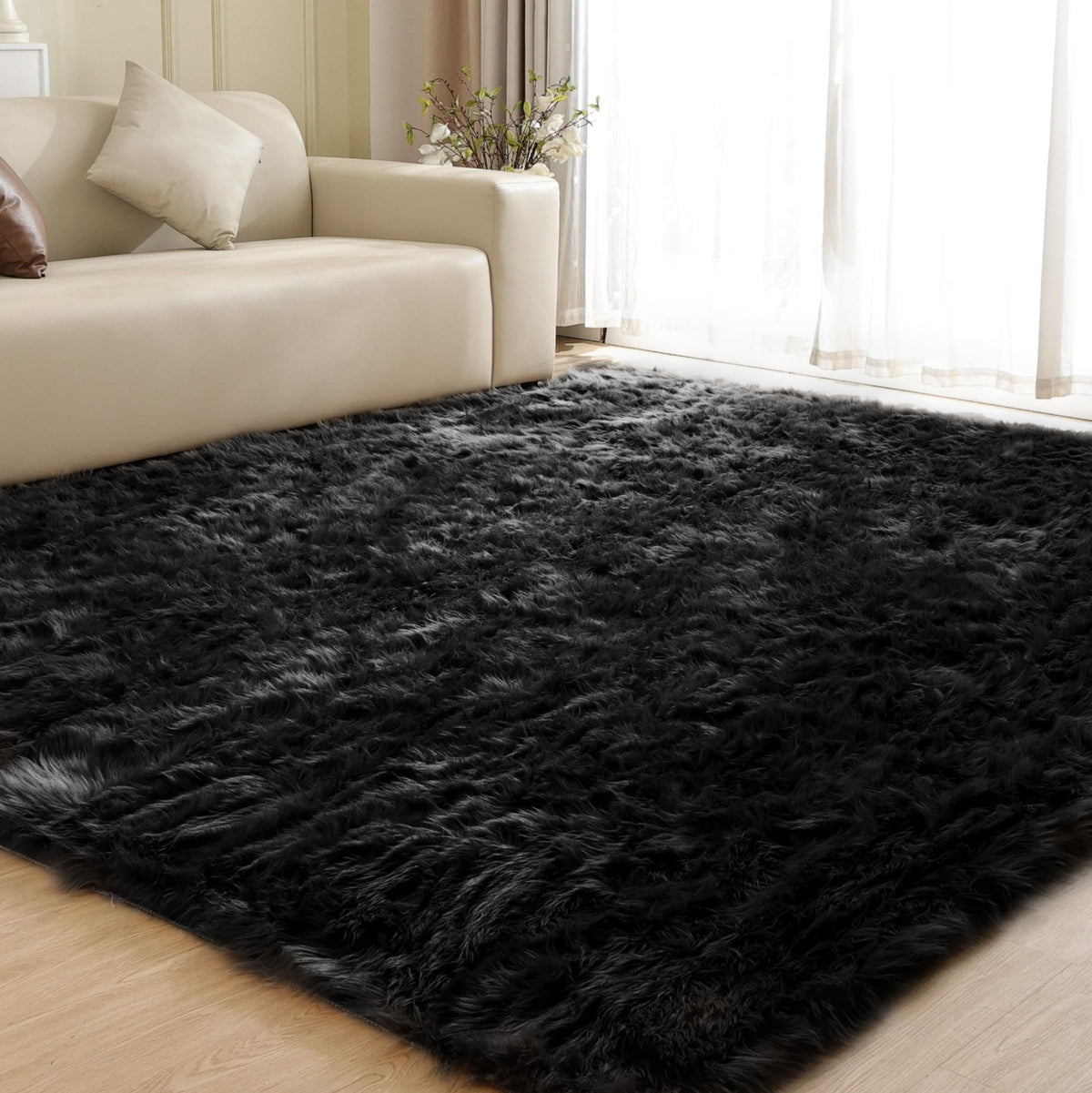 ORINOVA Beige Shag Faux Sheepskin Washable 4X6 Fur Rug for Living Room Bedroom Fluffy Furry Area Rug Rectangle Nursery Decor Rug