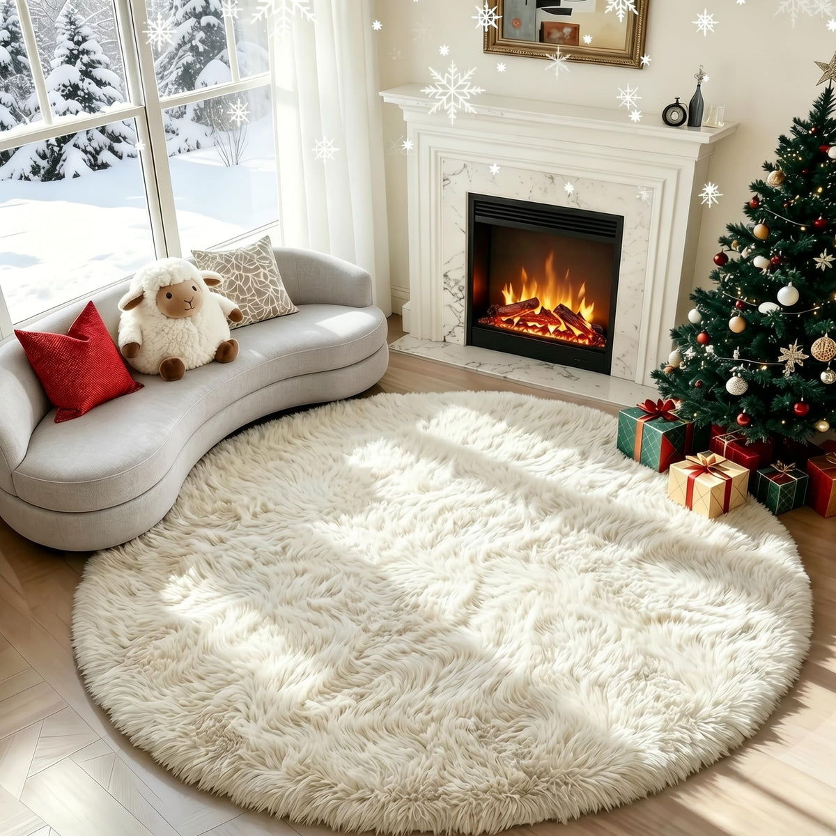 Pink Round Rug for Girls Bedroom 4Ft, Fluffy Shaggy Fuzzy Circle Area Rugs