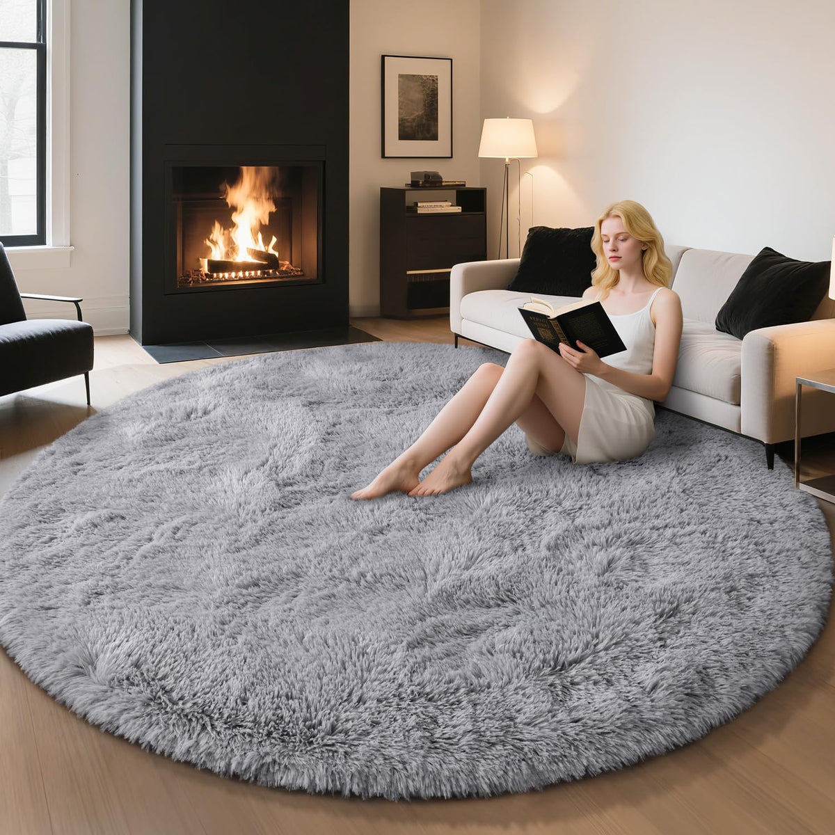 EVOIONOS Pink Round Rug for Bedroom, 4x4 Ft Fluffy Soft Circle Area Rugs for Living Room, Plush Shaggy Circular Carpet for Indoor Floor Bedside Girls Nursery, Machine-Washable Home Decor Aesthetic