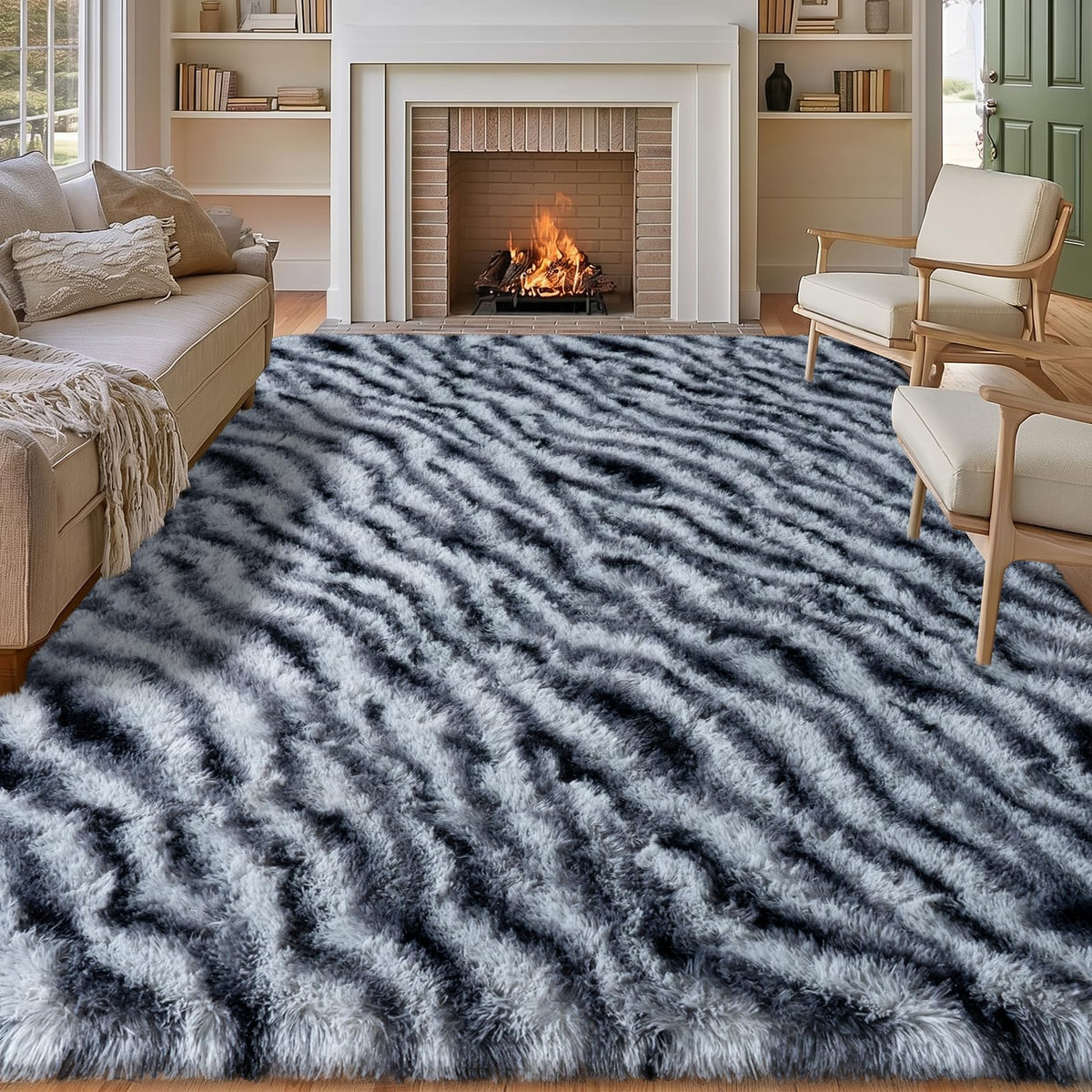 qulint Large Area Rug for Living Room 10x14, Fluffy Tan Rug for Bedroom